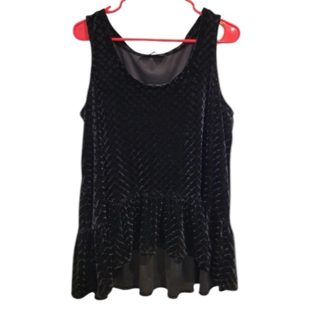 Black Sleeveless Velvet Cheveron Peplum Tank Top